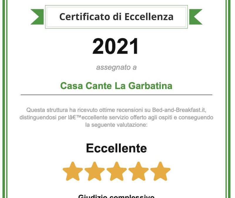 certificato eccellenza 2021 - la garbatina