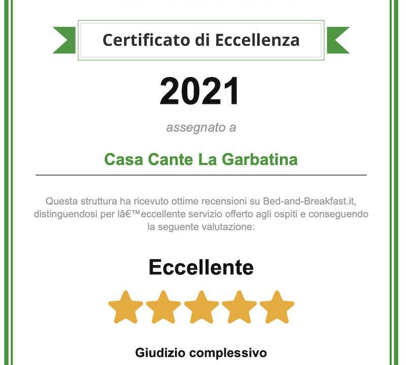 certificato eccellenza 2021 - la garbatina